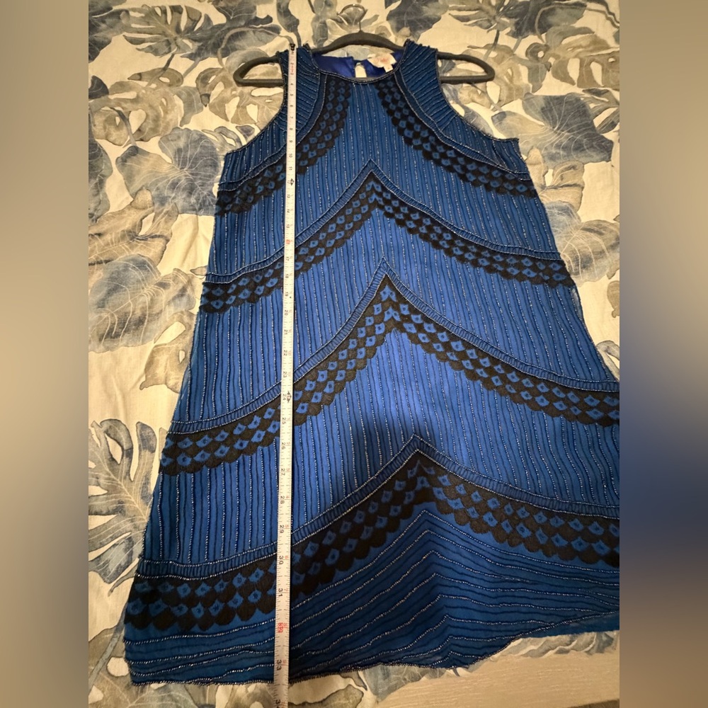 *STUNNING* Parker Royal Blue and Black Beaded Art Deco Cocktail Dress - Picture 8 of 8